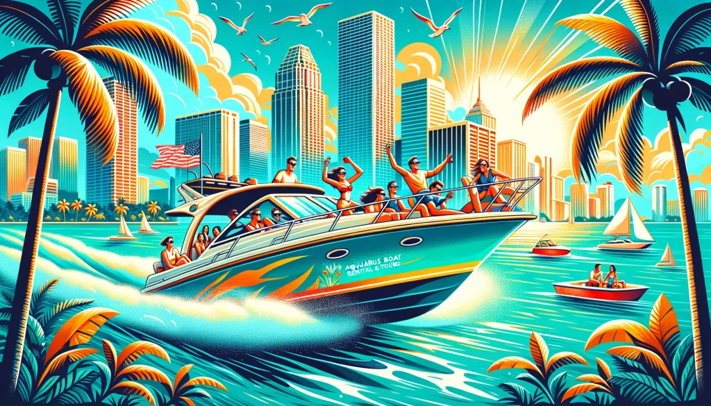 Illustration Of A Lively Boating Scene In Miami, Florida