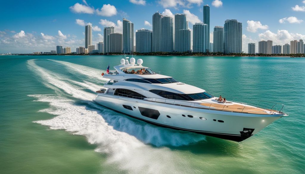 Miami Beach boat rental reviews with a stunning yacht alongside