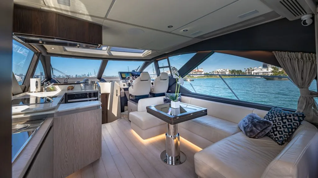 The Best Miami Yacht Rentals For Parties, Events, Private Escapes... Interior Lounge And Cabins: Azimut 60 Yacht Interior With A Lounge And Cabins, Ideal For Luxury Yacht Rentals In Miami.